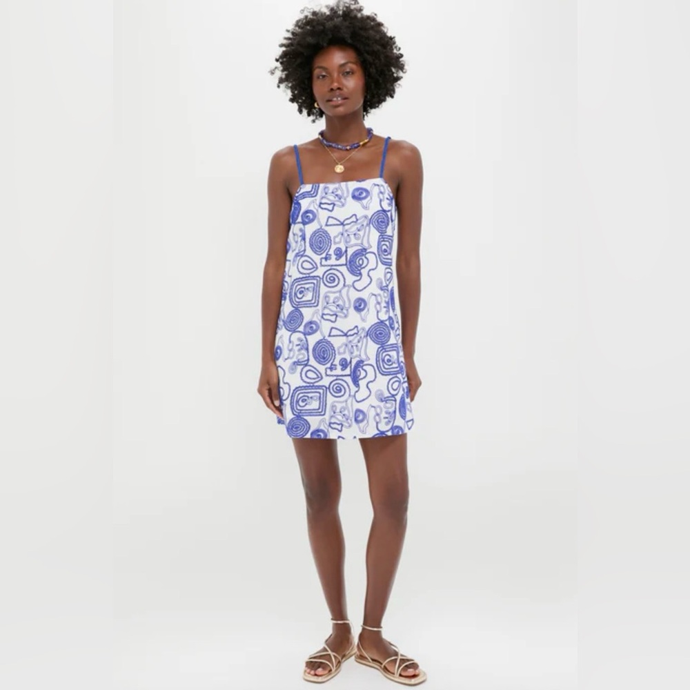 HYACINTH HOUSE
White & Royal Blue Applique Santorini Mini Dress